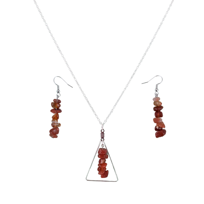 Red Carnelian Triangle Pendant and Dangle Earrings Set