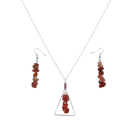 Red Carnelian Triangle Pendant and Dangle Earrings Set