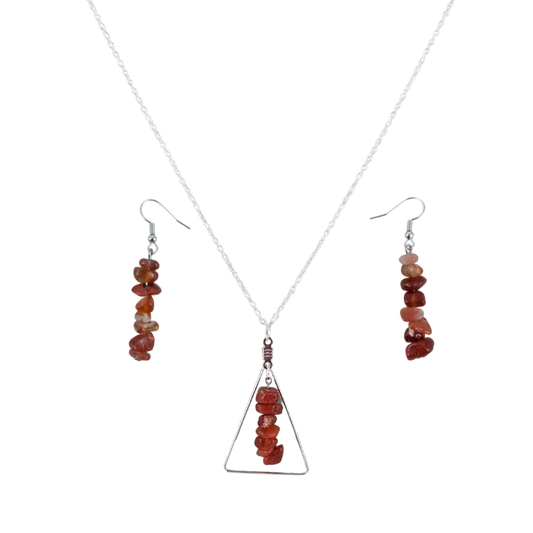 Red Carnelian Triangle Pendant and Dangle Earrings Set