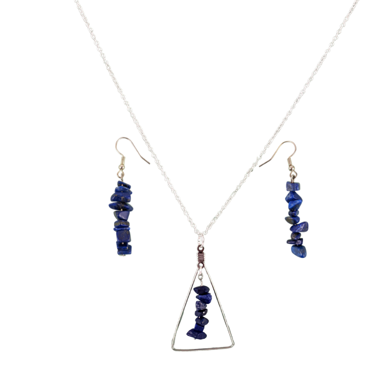 Lapis Lazuli Triangle Pendant and Dangle Earrings Set