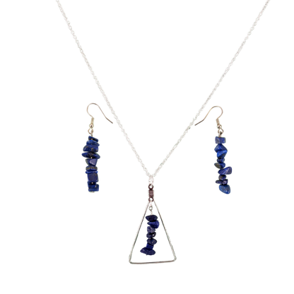 Lapis Lazuli Triangle Pendant and Dangle Earrings Set