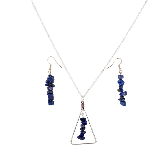 Lapis Lazuli Triangle Pendant and Dangle Earrings Set