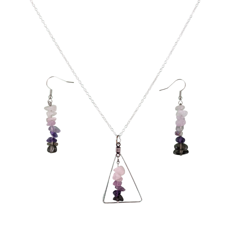 Virgo Triangle Pendant Necklace and Dangle Earrings Set