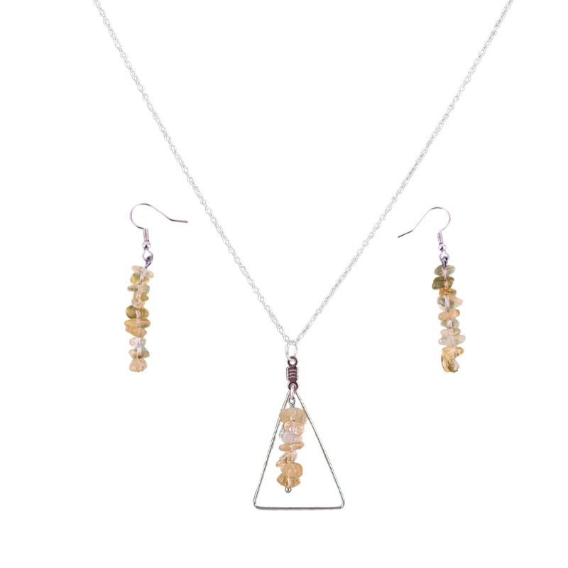 Citrine Triangle Pendant and Dangle Earrings Set