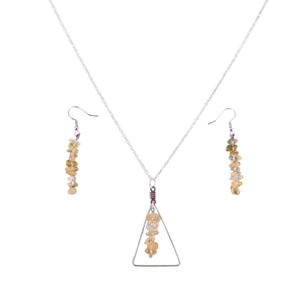 Citrine Triangle Pendant and Dangle Earrings Set