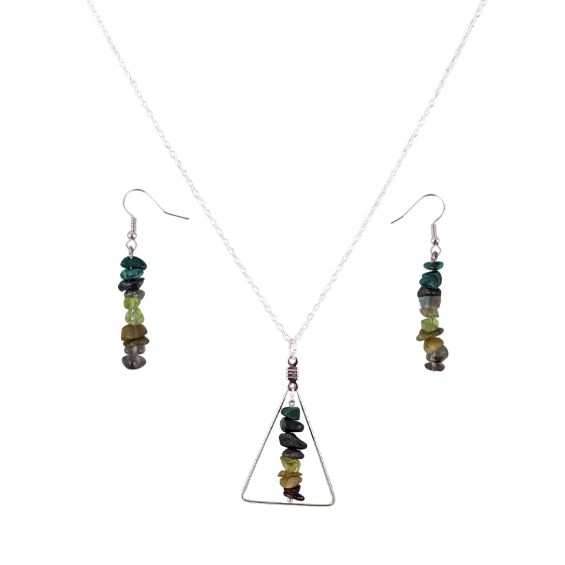 Good Vibes: Transformation and Manifestation Triangle Pendant Necklace and Dangle Earrings Set