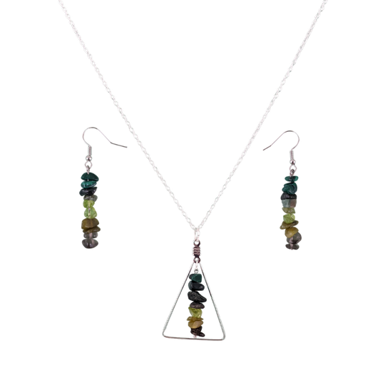 Good Vibes: Transformation and Manifestation Triangle Pendant Necklace and Dangle Earrings Set