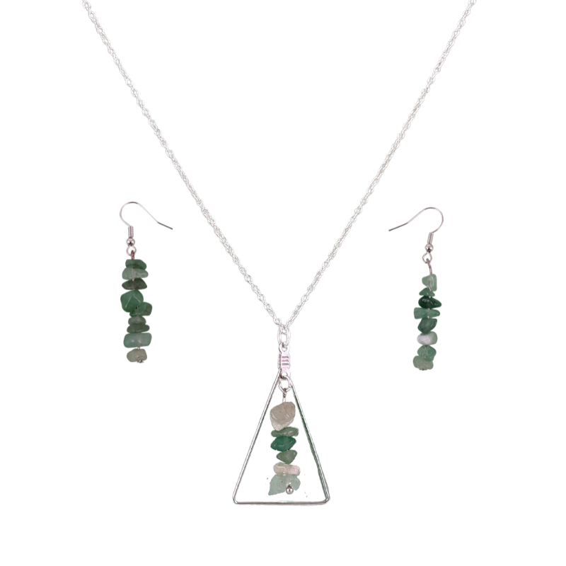 Aventurine Triangle Pendant and Dangle Earrings Set