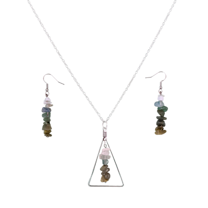 Taurus Triangle Pendant Necklace and Dangle Earrings Set