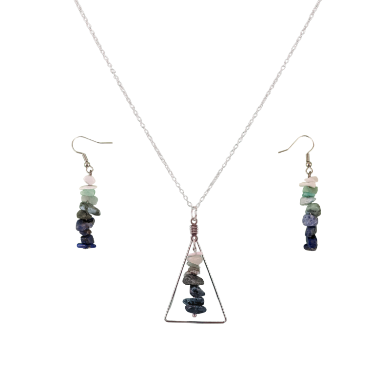 Aquarius Triangle Pendant Necklace and Dangle Earrings Set