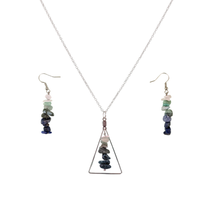 Aquarius Triangle Pendant Necklace and Dangle Earrings Set