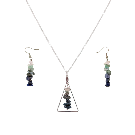 Aquarius Triangle Pendant Necklace and Dangle Earrings Set