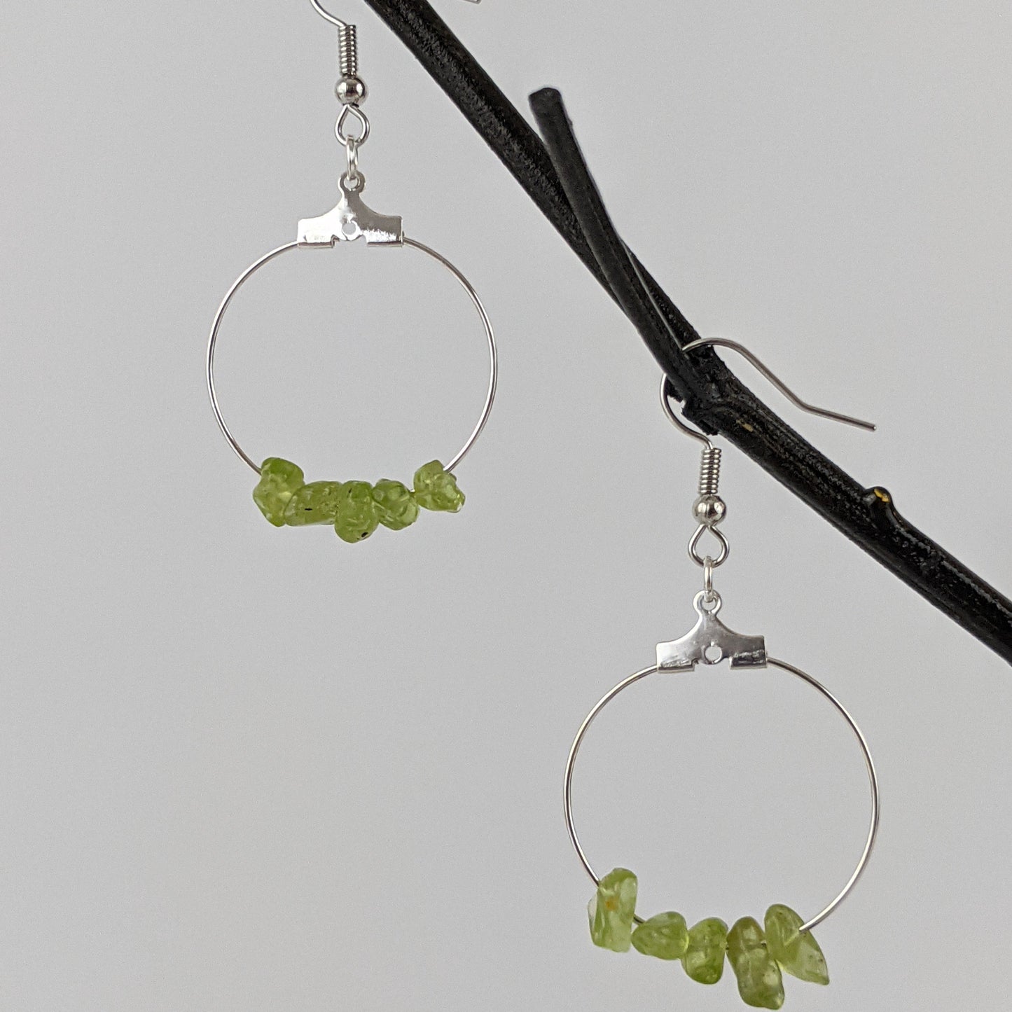 Peridot Double Circle Pendant and Circle Hoop Earrings Set