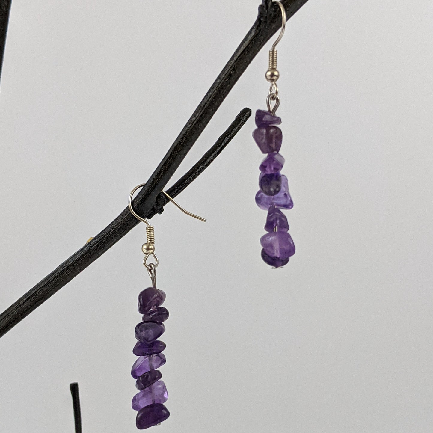 Amethyst Triangle Pendant and Dangle Earrings Set