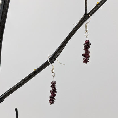 Garnet Bar Necklace and Dangle Earrings Set