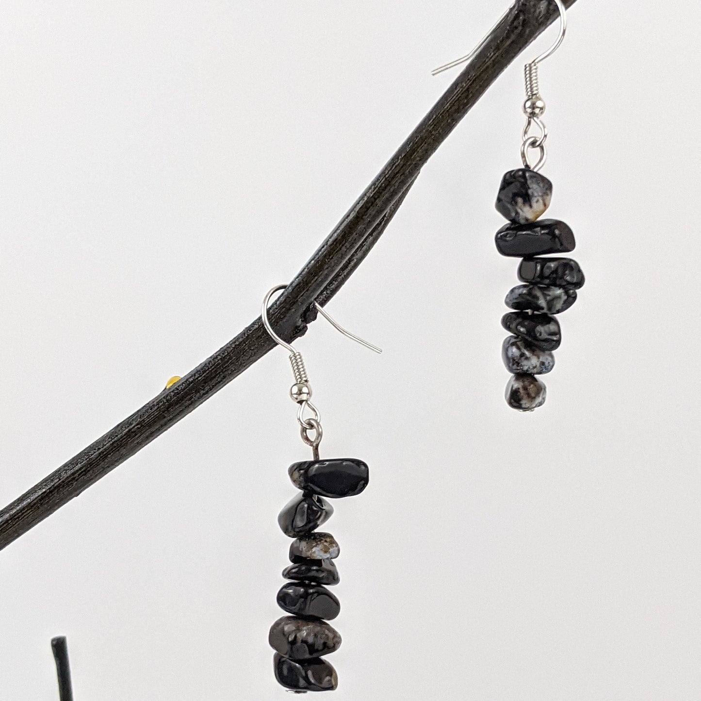 Black Agate Triangle Pendant and Dangle Earrings Set