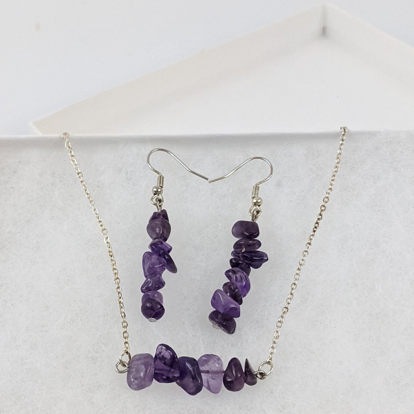 Amethyst Bar Necklace and Dangle Earrings Set