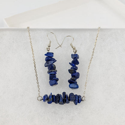 Lapis Lazuli Bar Necklace and Dangle Earrings Set