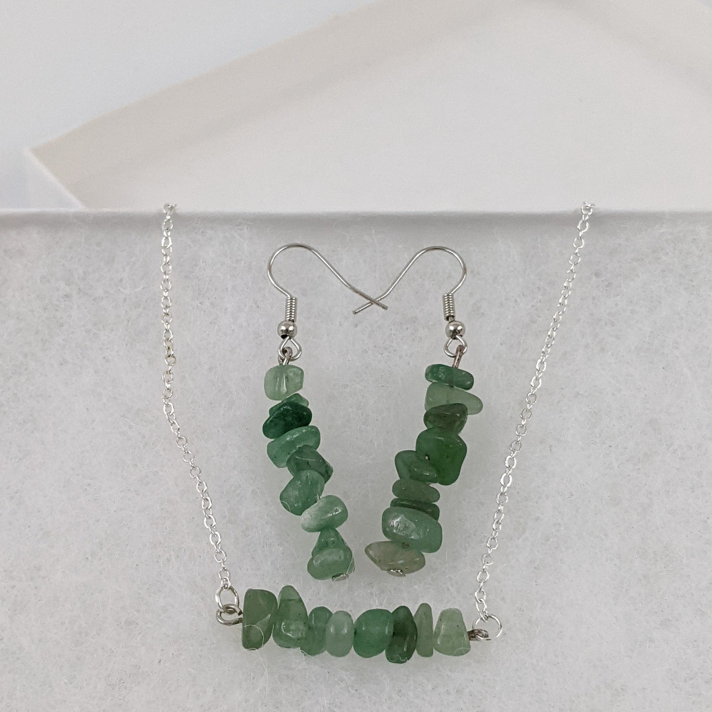 Aventurine Bar Necklace and Dangle Earrings Set