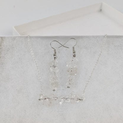 Crystal Quartz Bar Necklace and Dangle Earrings Set