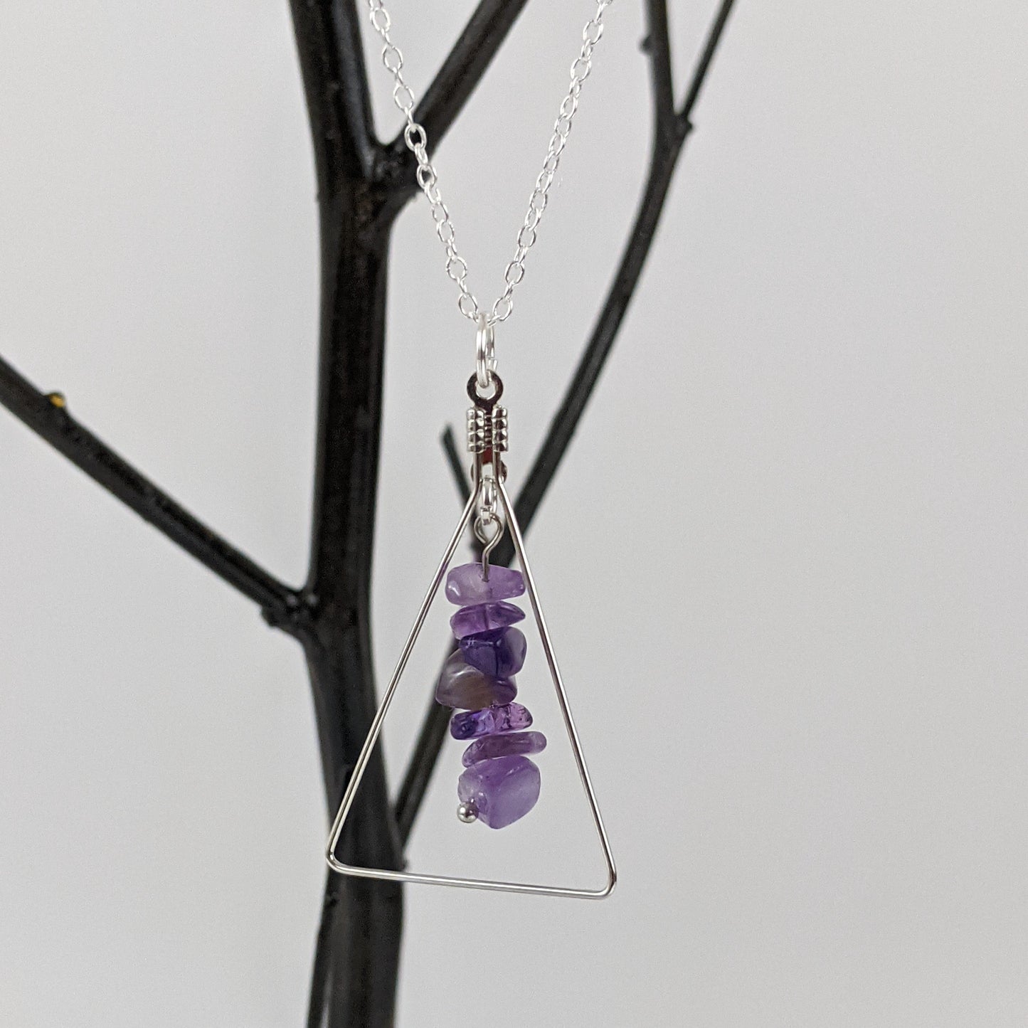 Amethyst Bar and Triangle Pendant Necklace Set