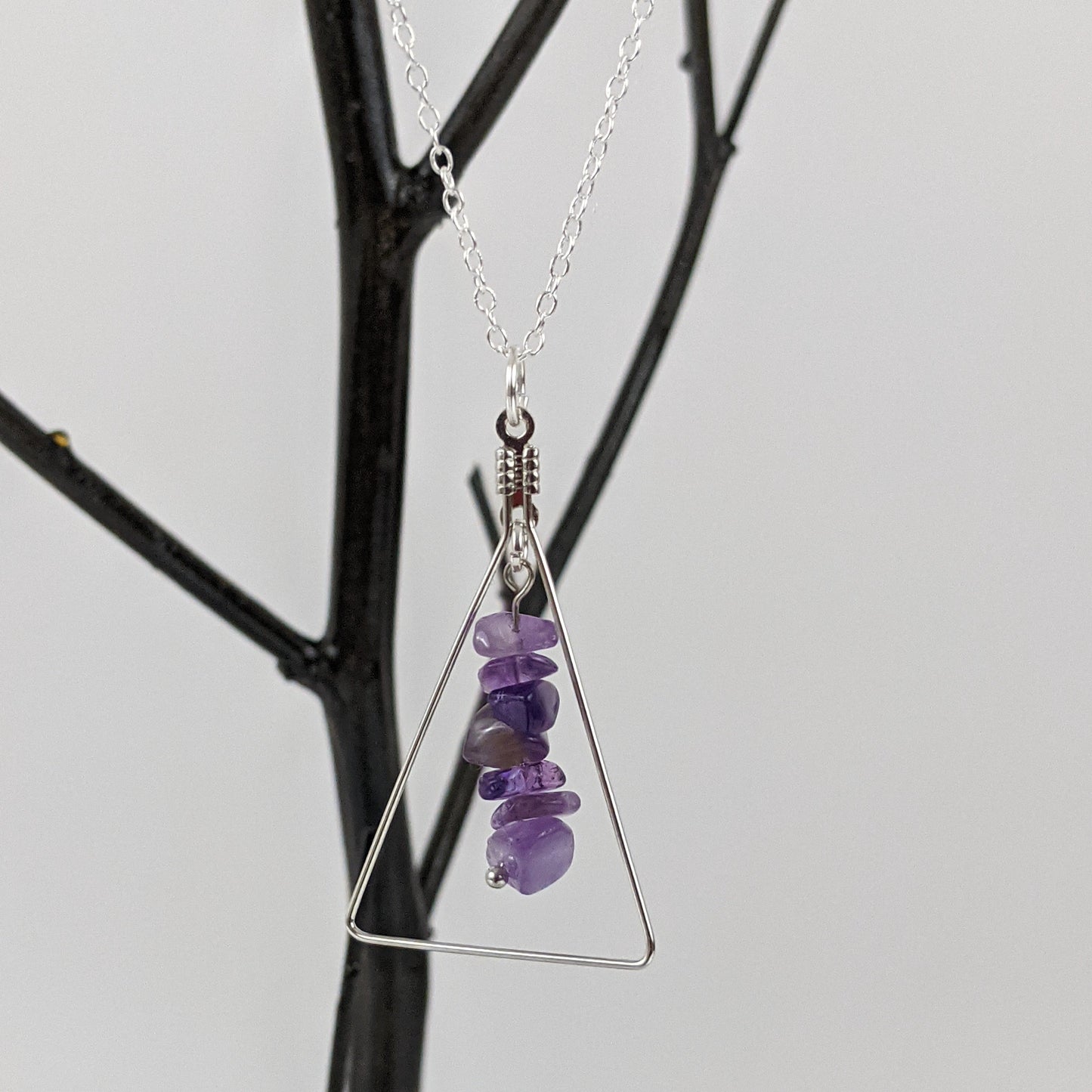 Amethyst Triangle Pendant and Dangle Earrings Set