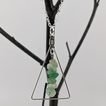 Aventurine Triangle Pendant and Dangle Earrings Set