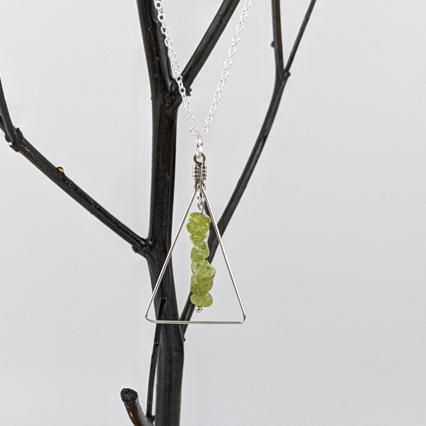 Peridot Triangle Pendant and Dangle Earrings Set