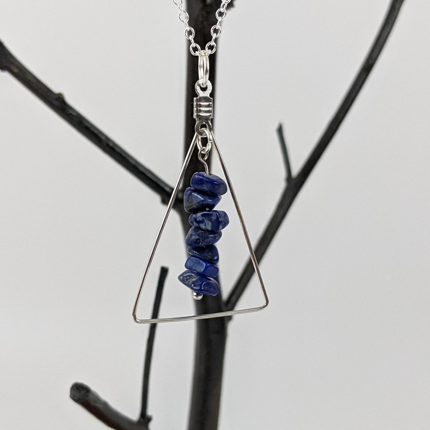 Lapis Lazuli Triangle Pendant and Dangle Earrings Set