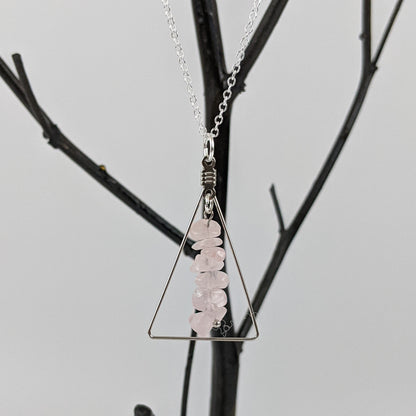 Rose Quartz Bar and Triangle Pendant Necklace Set