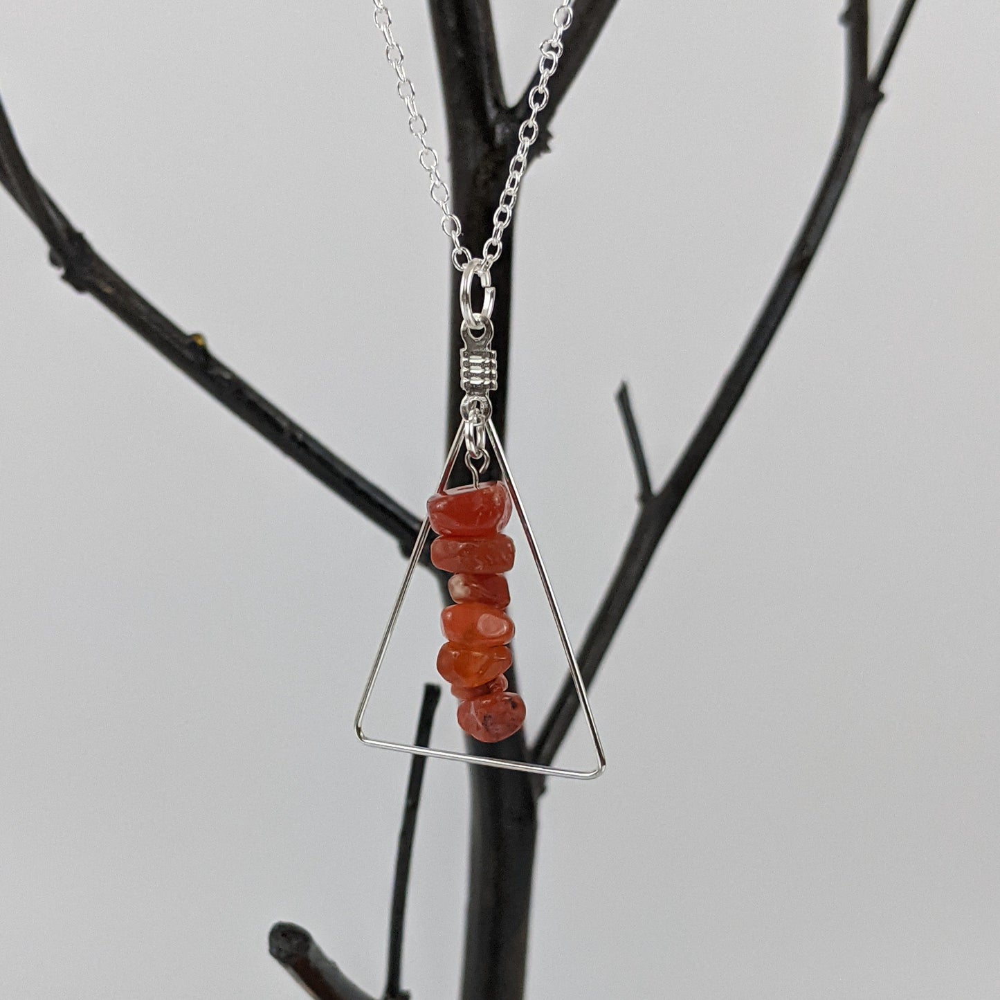 Red Carnelian Triangle Pendant and Dangle Earrings Set