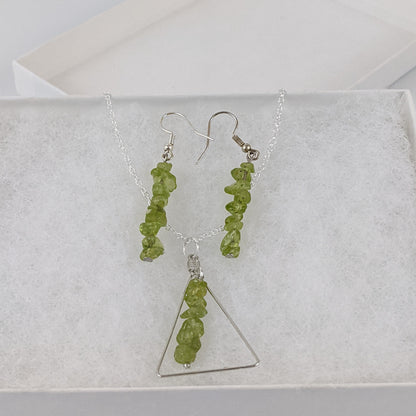 Peridot Triangle Pendant and Dangle Earrings Set