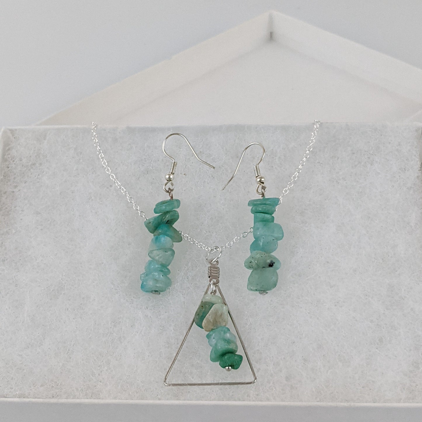 Amazonite Triangle Pendant and Dangle Earring Set