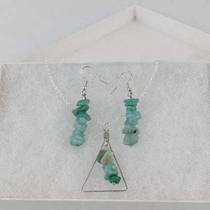 Amazonite Triangle Pendant and Dangle Earring Set