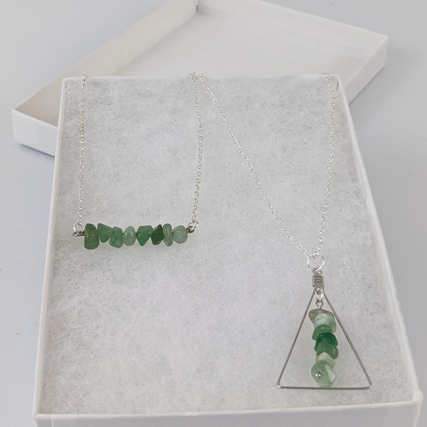 Aventurine Bar and Triangle Pendant Necklace Set