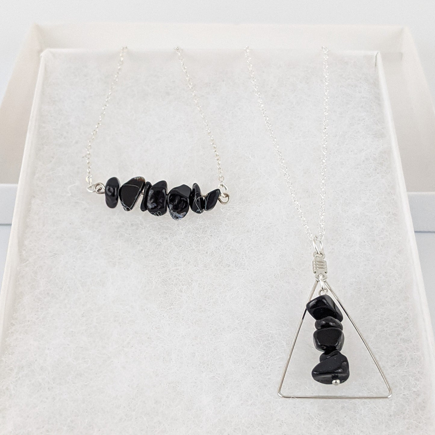 Black Agate Bar and Triangle Pendant Necklace Set