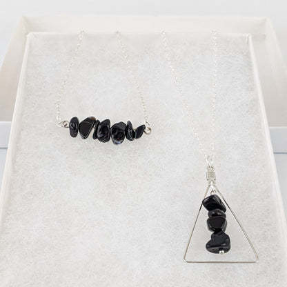 Black Agate Bar and Triangle Pendant Necklace Set
