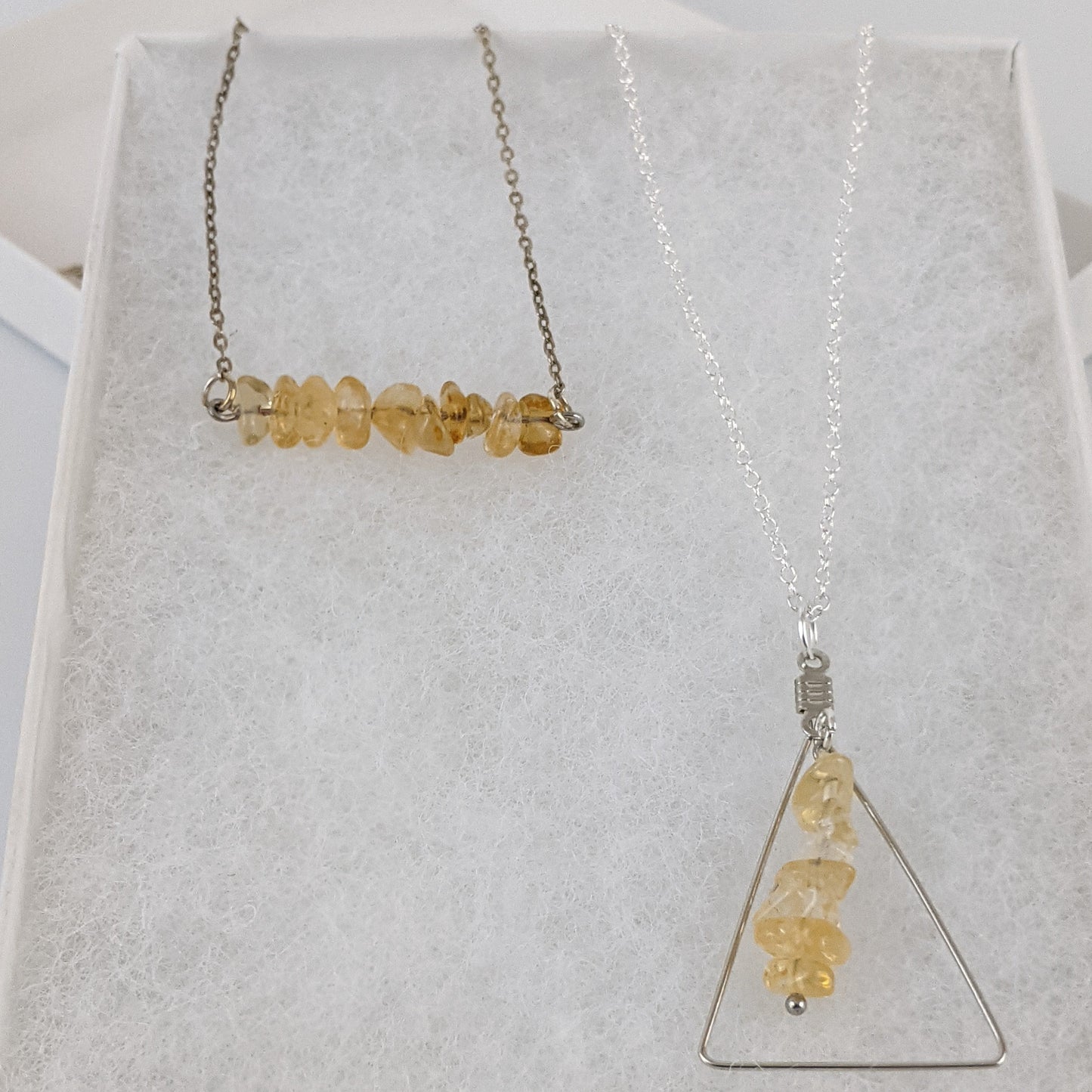 Citrine Bar and Triangle Pendant Necklace Set