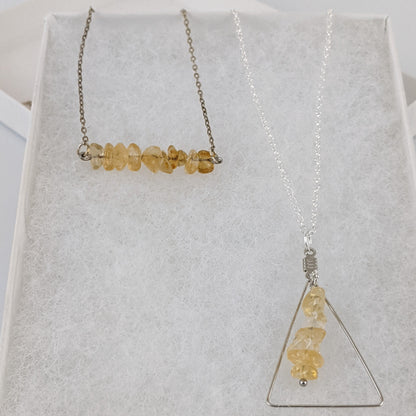 Citrine Bar and Triangle Pendant Necklace Set