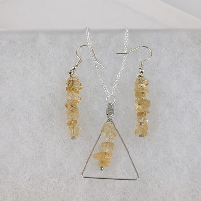 Citrine Triangle Pendant and Dangle Earrings Set