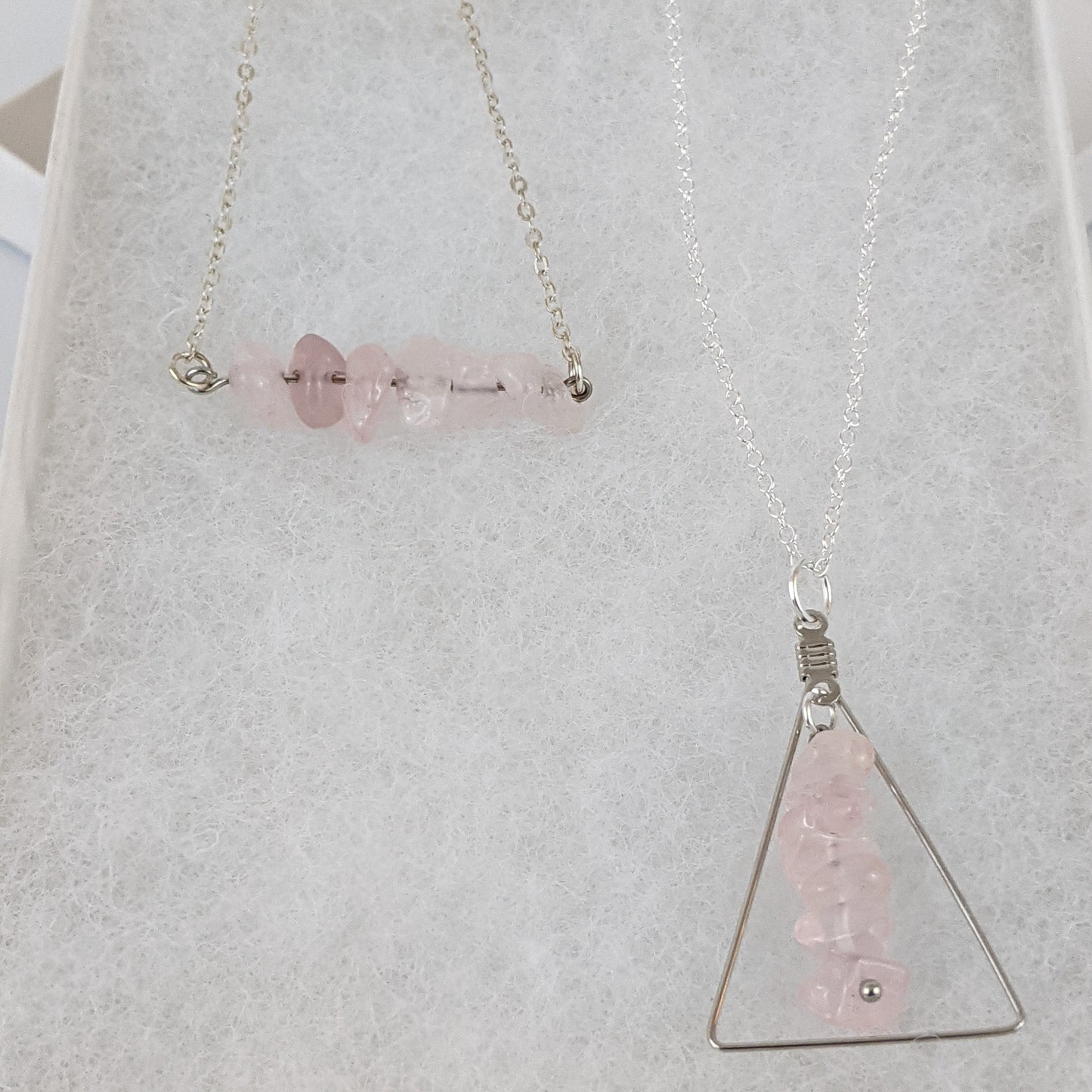 Rose Quartz Bar and Triangle Pendant Necklace Set