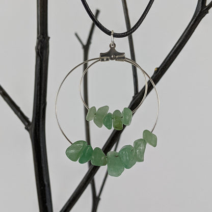 Aventurine Double Circle Pendant and Circle Hoop Earrings Set