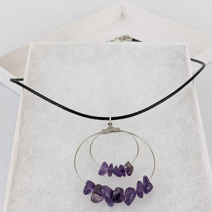 Amethyst Double Circle Pendant Necklace