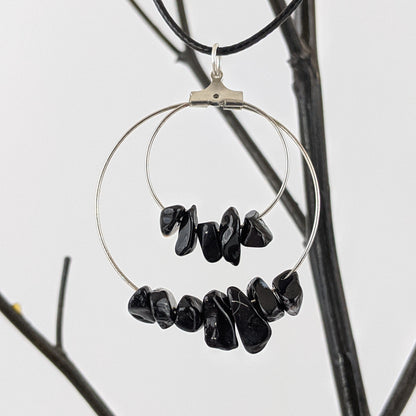 Black Agate Double Circle Pendant Necklace