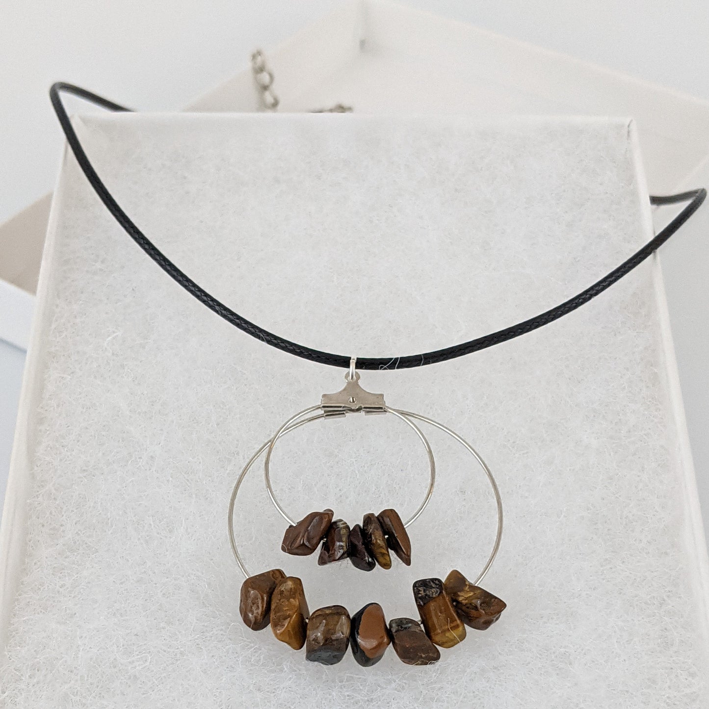 Tiger Eye Double Circle Pendant Necklace