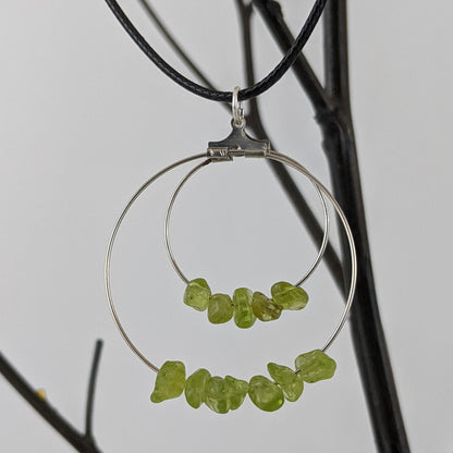 Peridot Double Circle Pendant and Circle Hoop Earrings Set