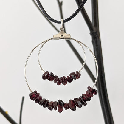 Garnet Double Circle Pendant and Circle Hoop Earrings Set