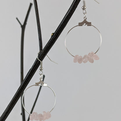 Rose Quartz Circle Hoop Earrings