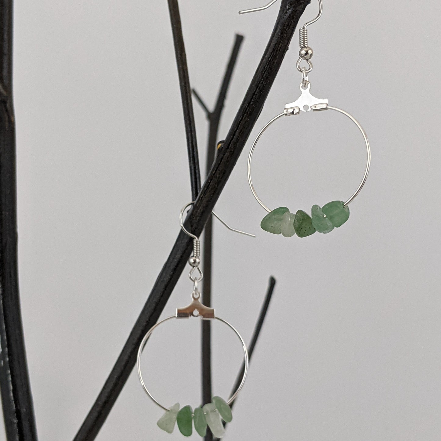 Aventurine Double Circle Pendant and Circle Hoop Earrings Set