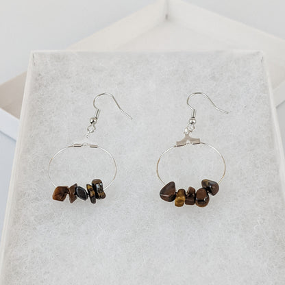 Tiger Eye Circle Hoop Earrings